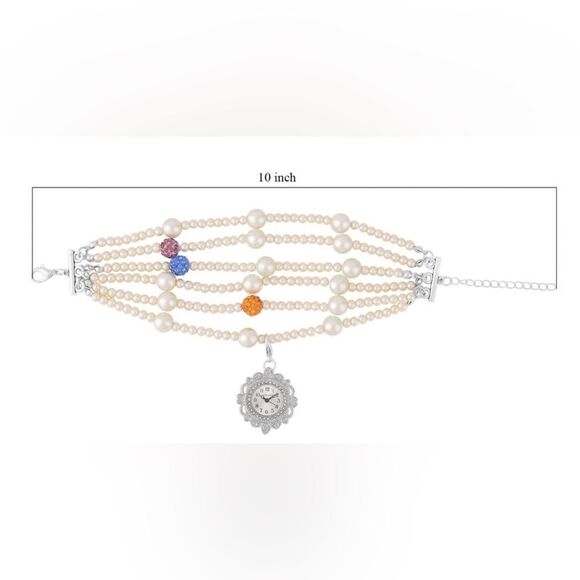 Strada Japanese Movement Glass, Multi Austrian Crystal Beaded Bracelet Watch - Picture 6 of 9